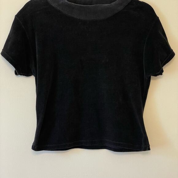 Vintage Derotchild L black velvet short sleeve turtleneck blouse basic simple - Picture 3 of 7